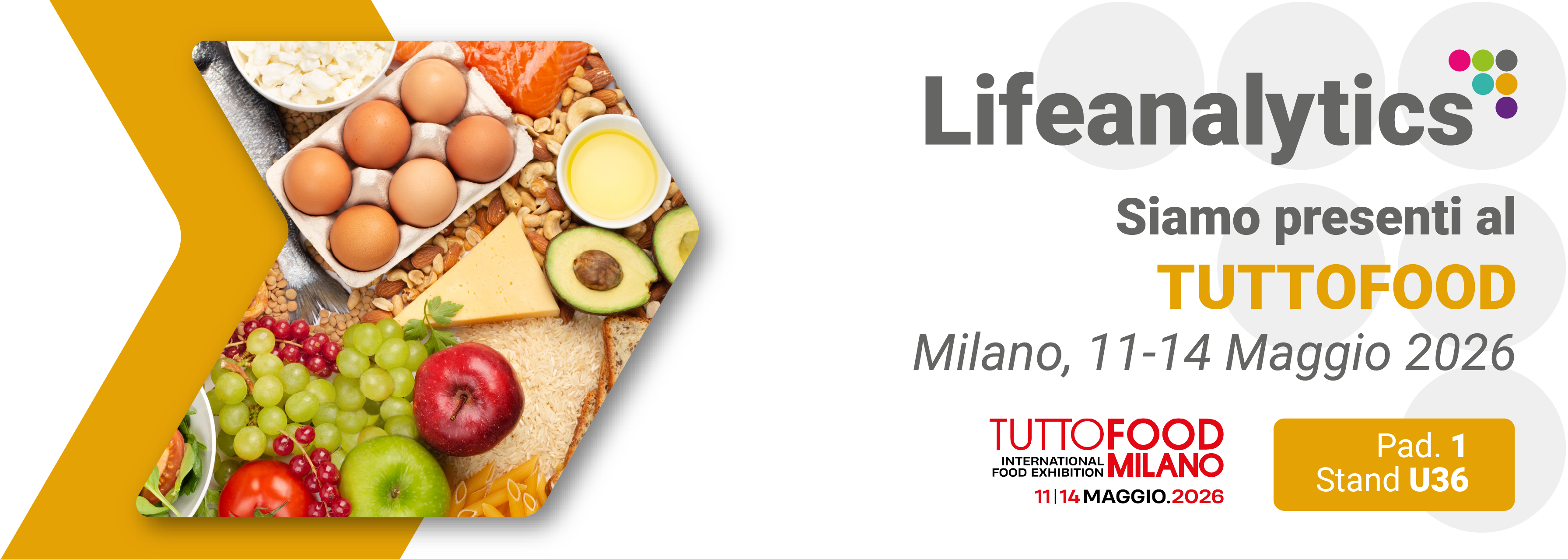 Immagine di una composizione di alimenti vari come uova, pesce, formaggio, avocado, frutta (mele, uva, ribes), cereali, riso, pasta, f