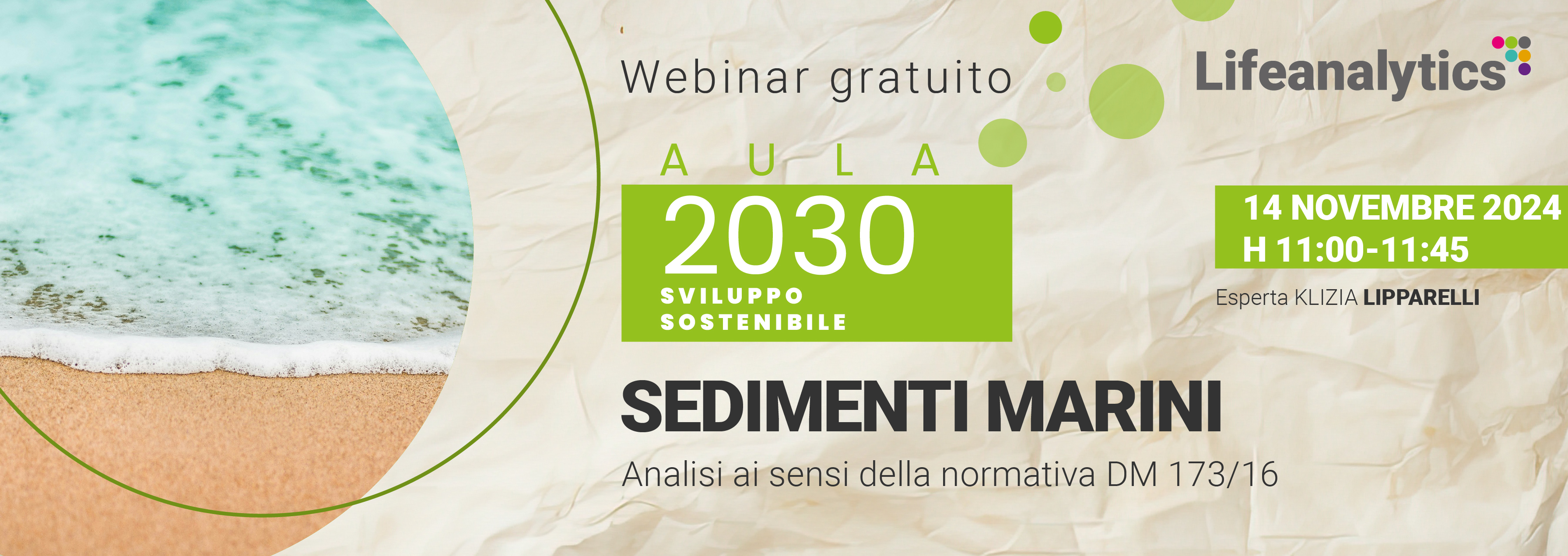 Illustrazione del webinar Aula 2030 - Sedimenti marini - Analisi ai sensi della normativa DM 173/16 promosso della business unit EHS d