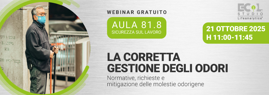 Immagine di una persona in piedi con mascherina, simbolo del webinar EHS di Lifeanalytics sulla corretta ges