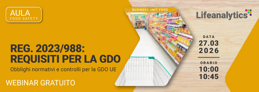 Immagine di un carrello all'interno di una corsia di un supermercato, simbolo del webinar sul regolamen