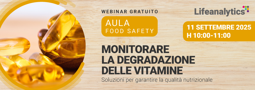 Immagine di pillole gialle trasparenti all'interno di un contenitore in legno, simbolo del webinar Food di Lifeanalytics su come mo