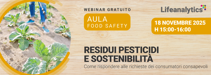 Immagine di una persona intenta a spruzzare del fertilizzanti o pesticidi su piante coltivate in un campo, simbolo del webinar Food