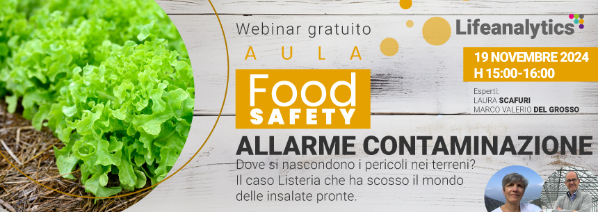 Illustrazione che promuove il webinar allarme contaminanti: dove si nascondono i pericoli nei terreni, della business unit Food di Lifeanalytics