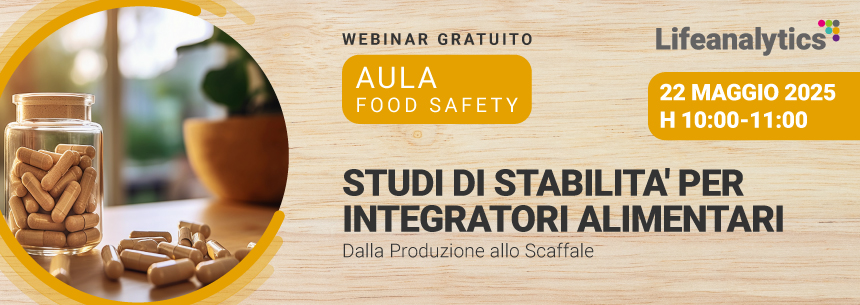 Immagine che rappresenta un falcone di integratori alimentari, simbolo del webinar Food di Lifeanalytic sugli