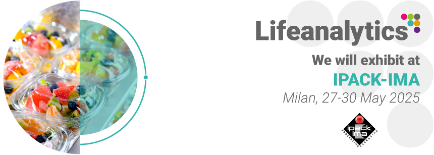 Plastic food packaging containing fresh fruit, symbol of the Ipack-Ima 2025 fair where the Product Safety Lifeanalytics business unit