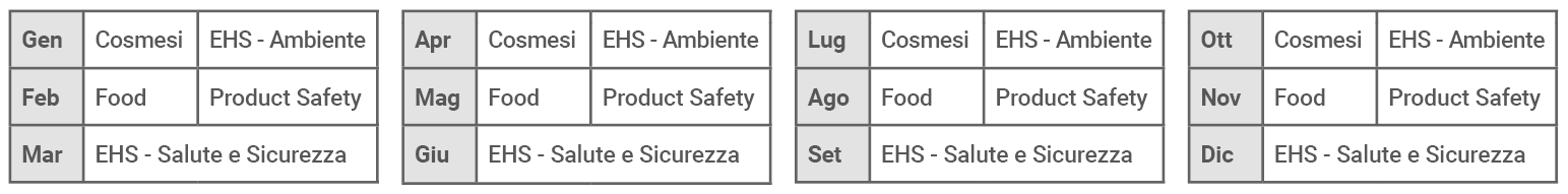 Immagine che rappresenta il calendario editoriale della newsletter con tutte le mensilità e le uscite